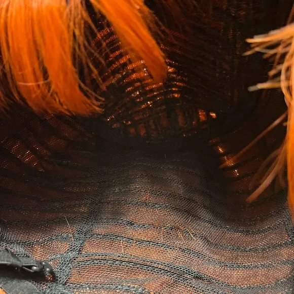 Pixie Cut Real Human Hair Wig Bang Brazilian Straight Orange Wig - Picture 10 of 11